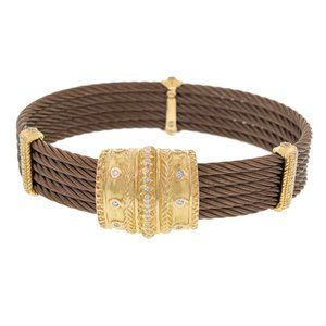 Charriol Celtique Cable Diamond Ladies Bracelet 18K Yellow Gold 0.42Cttw